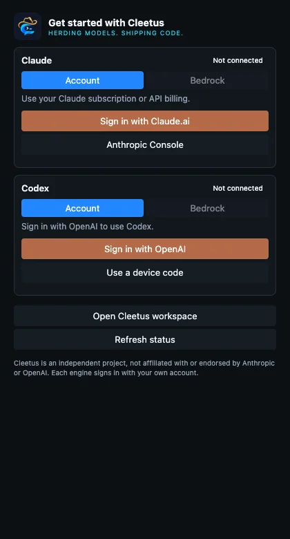 Get started connection controls