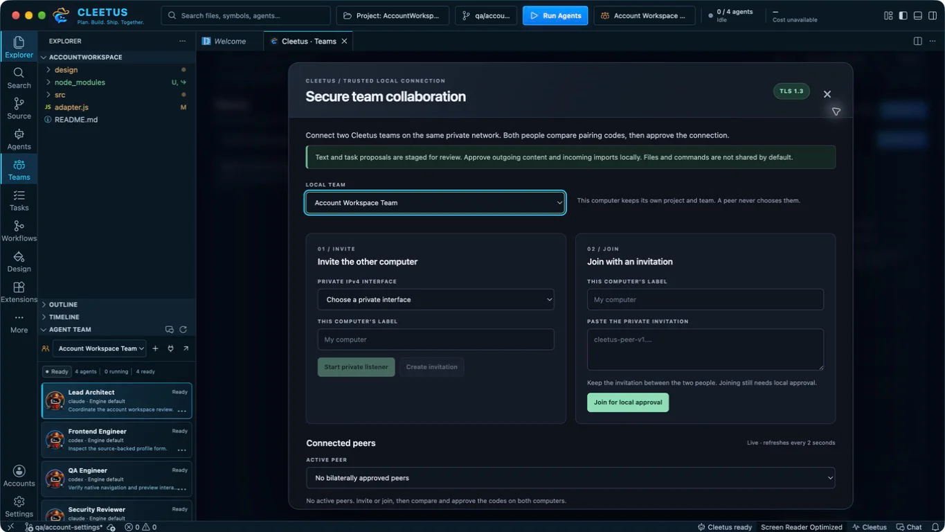 Actual native dev.3 collaboration setup dialog with a local ready team